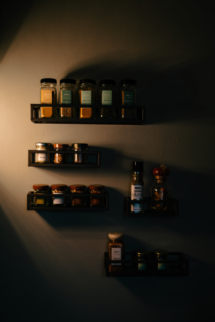 5 Dark Metal Spice Racks That Turn Your Kitchen Wall Into Moody Art