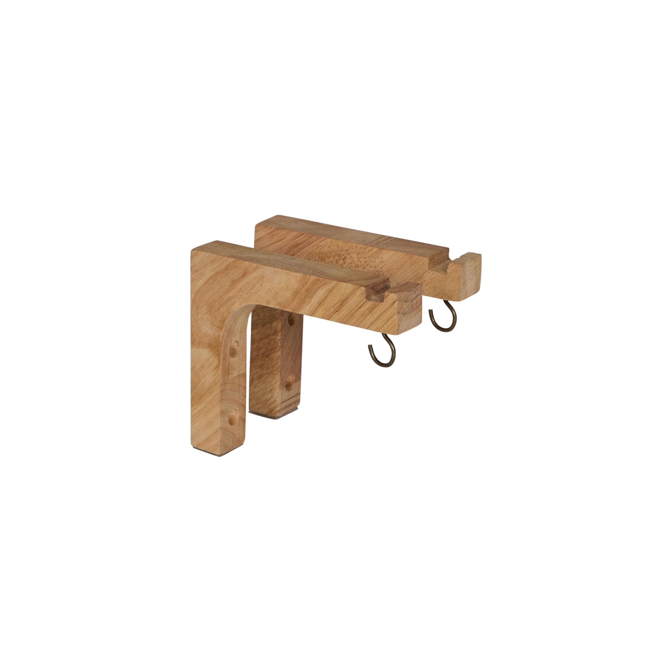 Backyard Expressions Acacia Wood Hanging Brackets with Dual Hooks, 2-Pack
