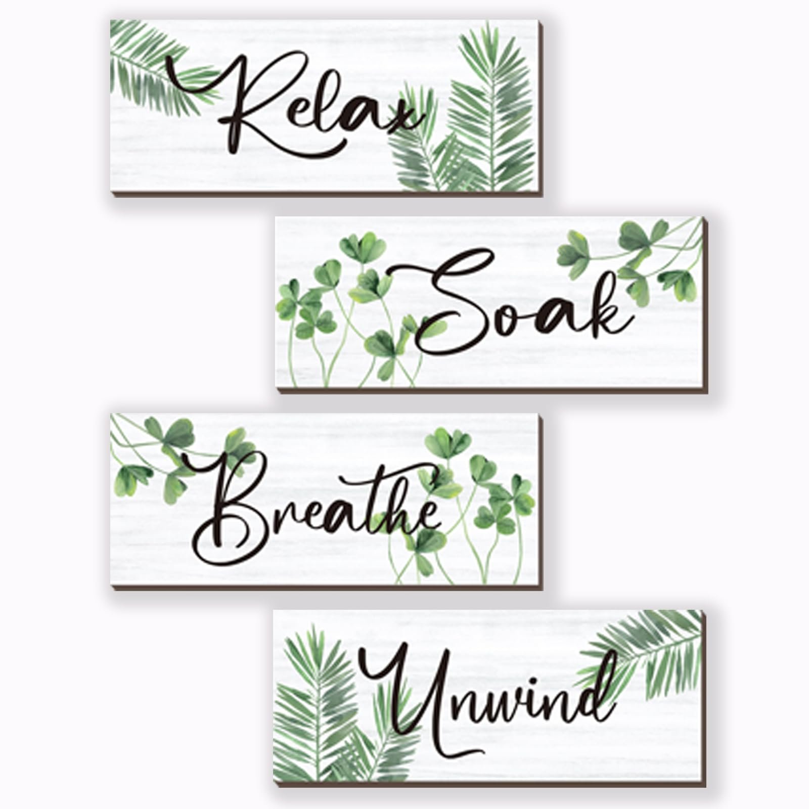 4 Pcs Farmhouse Bathroom Wall Decors Relax Soak Unwind Breathe Wooden Word Sign