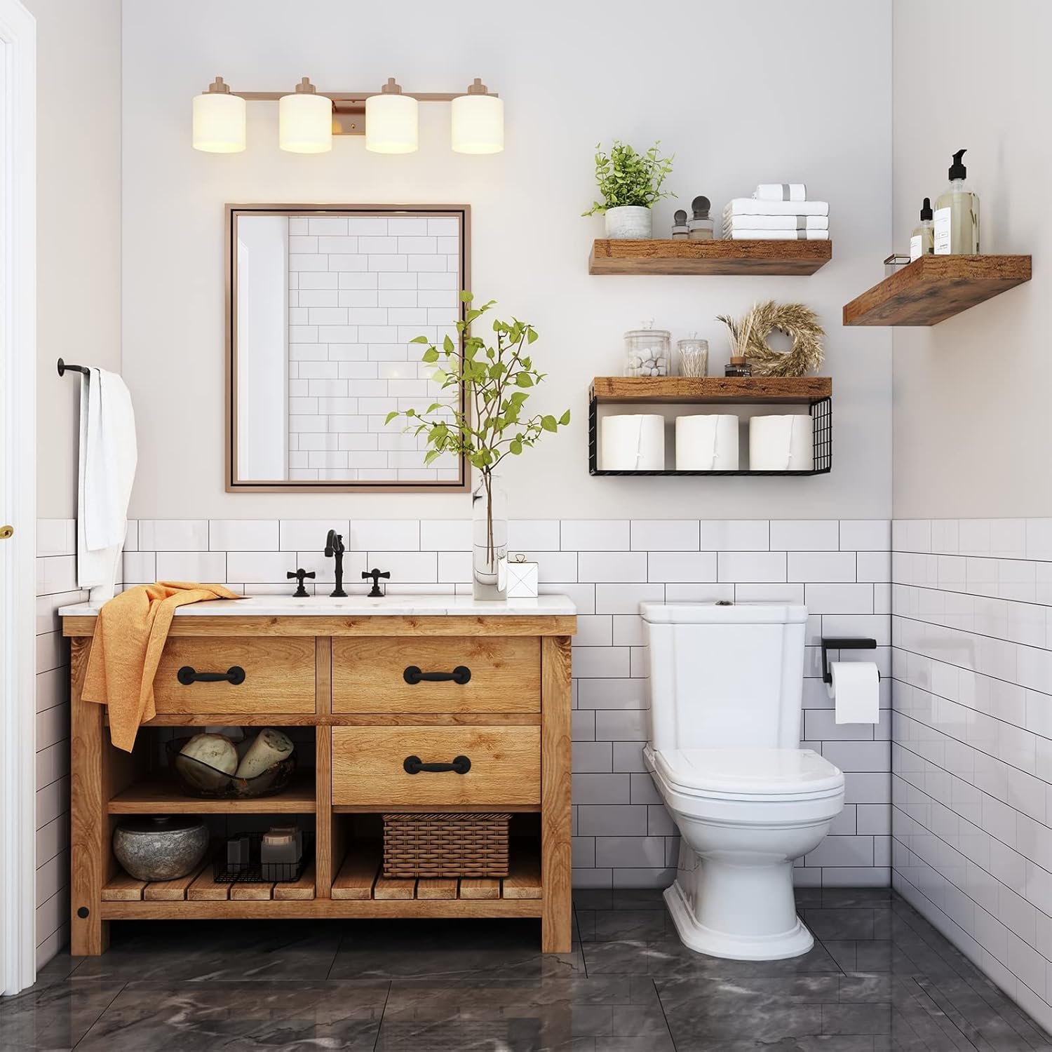 QEEIG Bathroom Shelves Over Toilet - Wall Mounted Floating Shelves