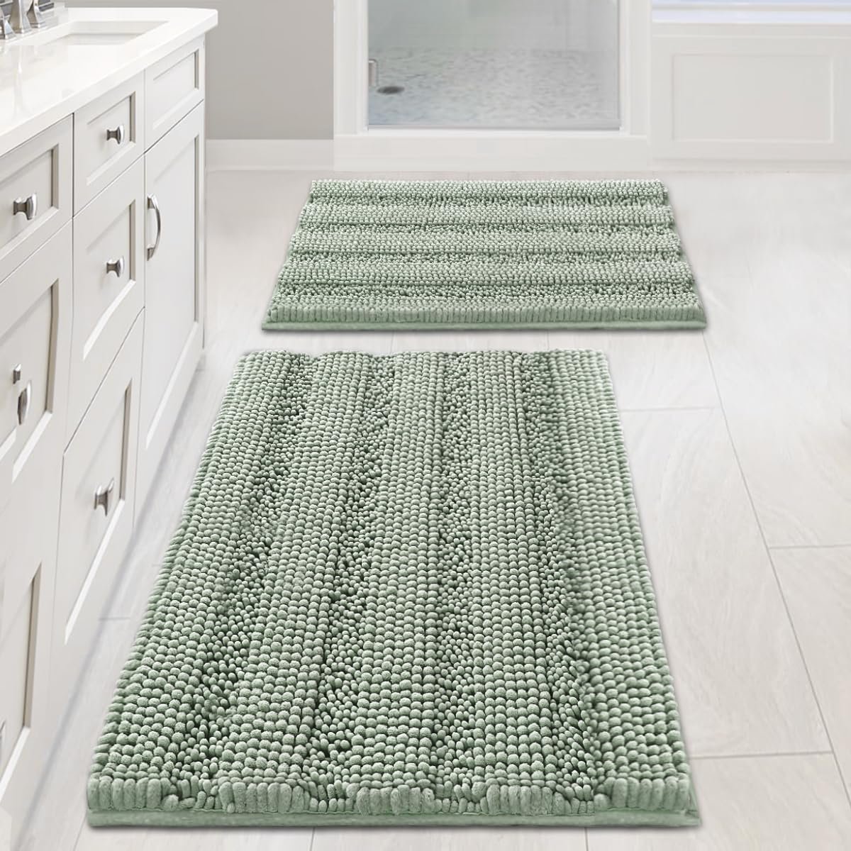 H.VERSAILTEX Sage Bathroom Rugs, Bath Mat Set of 2