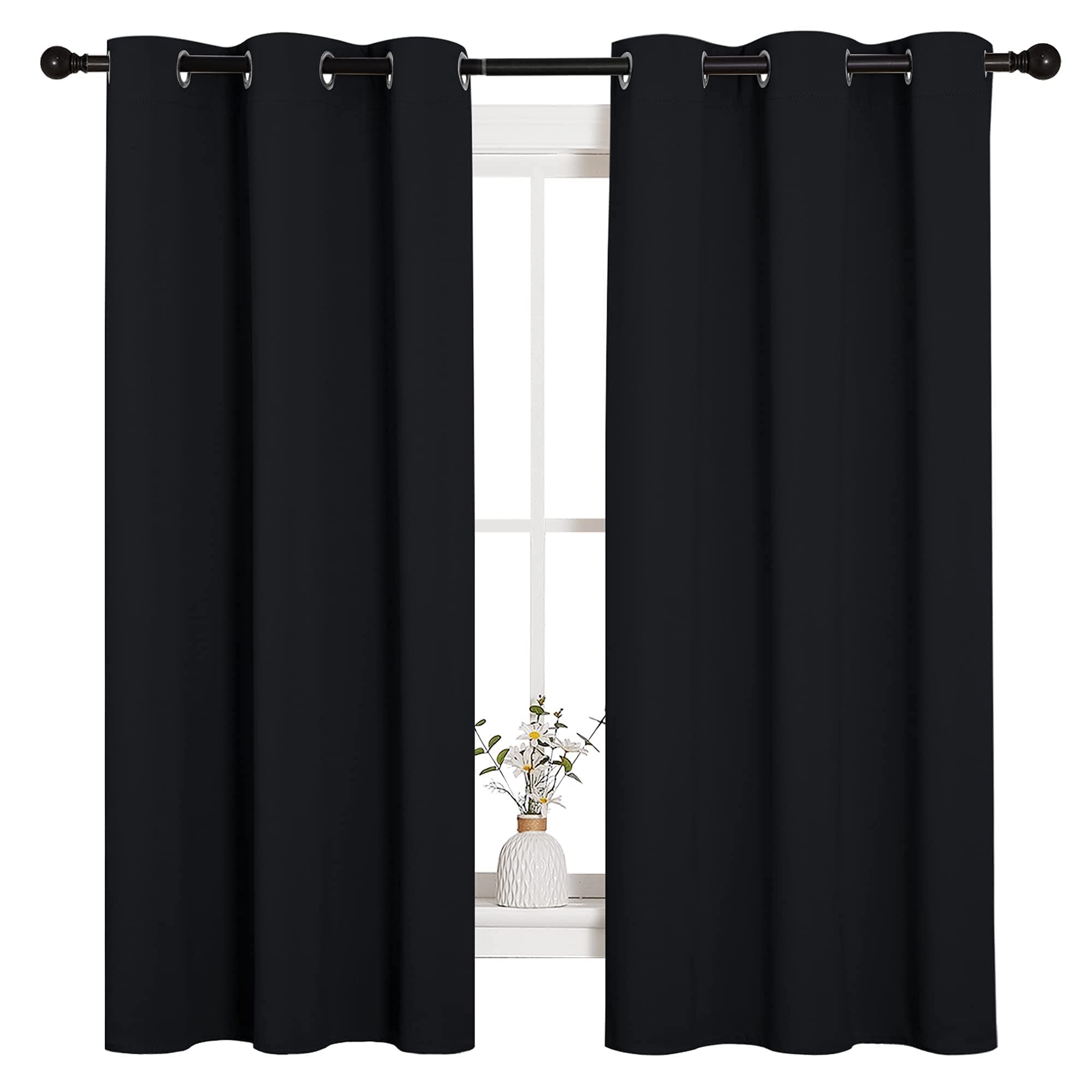 NICETOWN Pitch Black Solid Thermal Insulated Grommet Blackout Curtains/Drapes for Bedroom Window (2 Panels, 42 inches Wi)