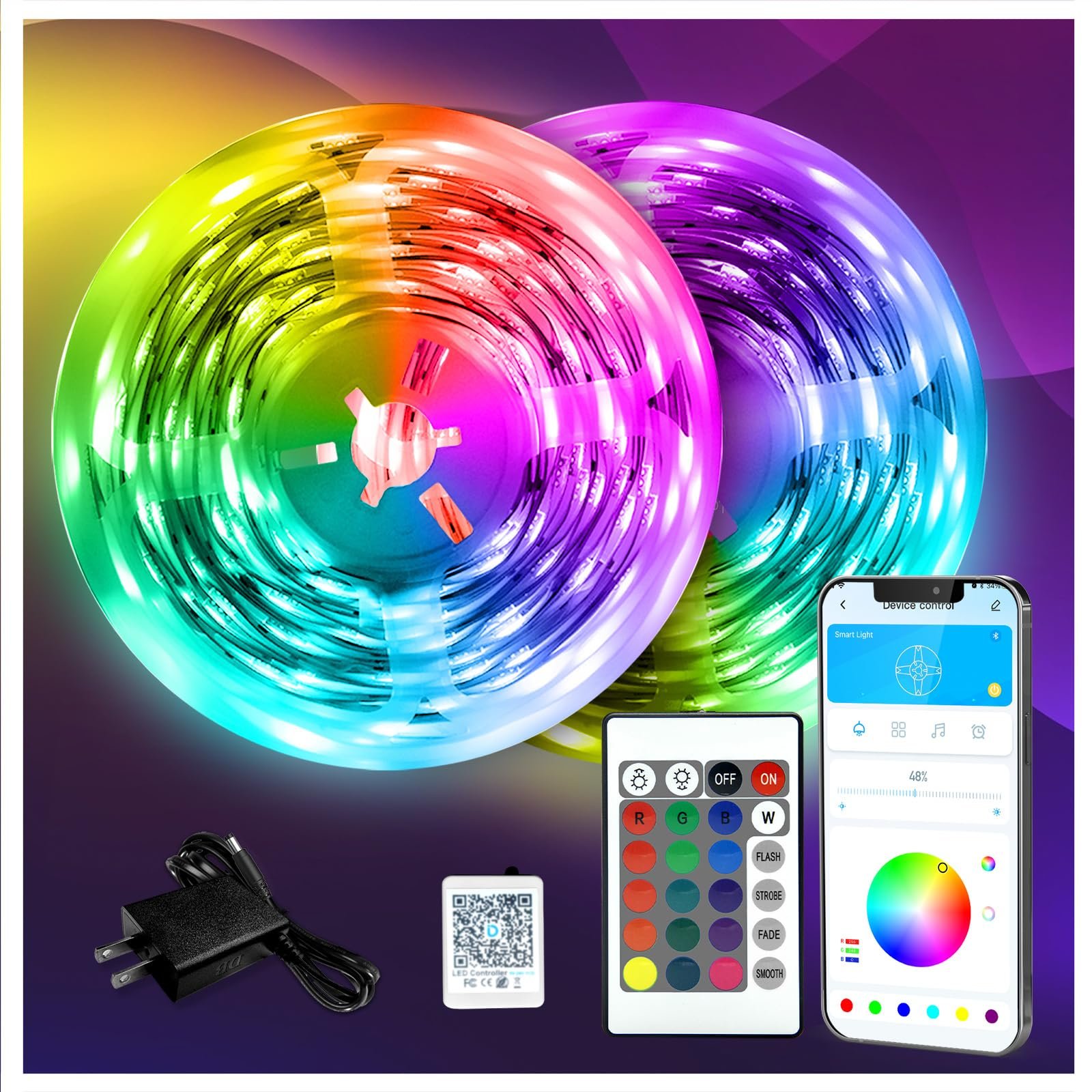 DAYBETTER LED Strip Lights 130ft Lights Strip for Bedroom, Desk, Indoor Room Bedroom Brithday Gifts RGB Decor with Remot