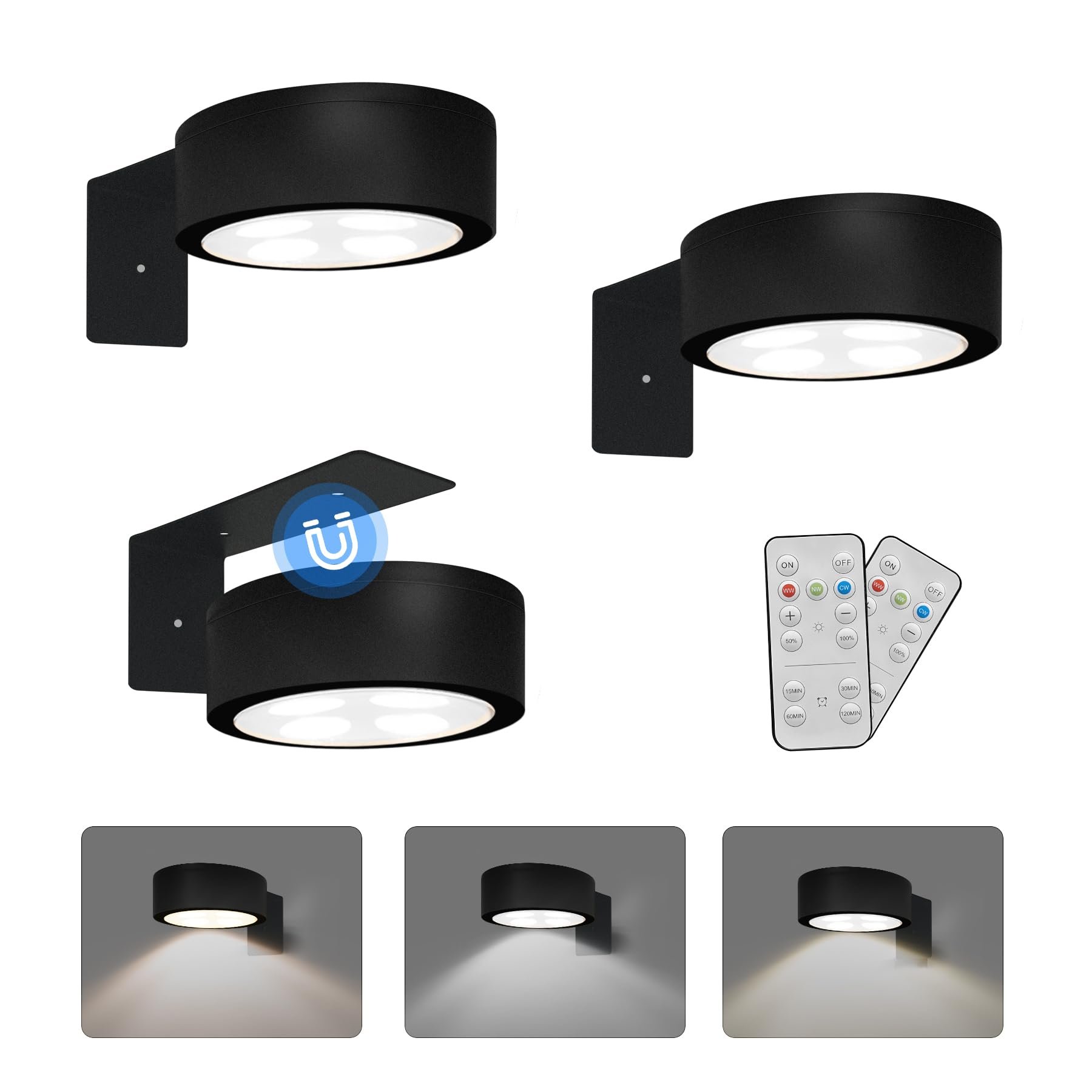 3-Pack Battery Operated Picture Light Magnetic Painting Light with 3 Lighting Modes, Remote and Dimmable Timer