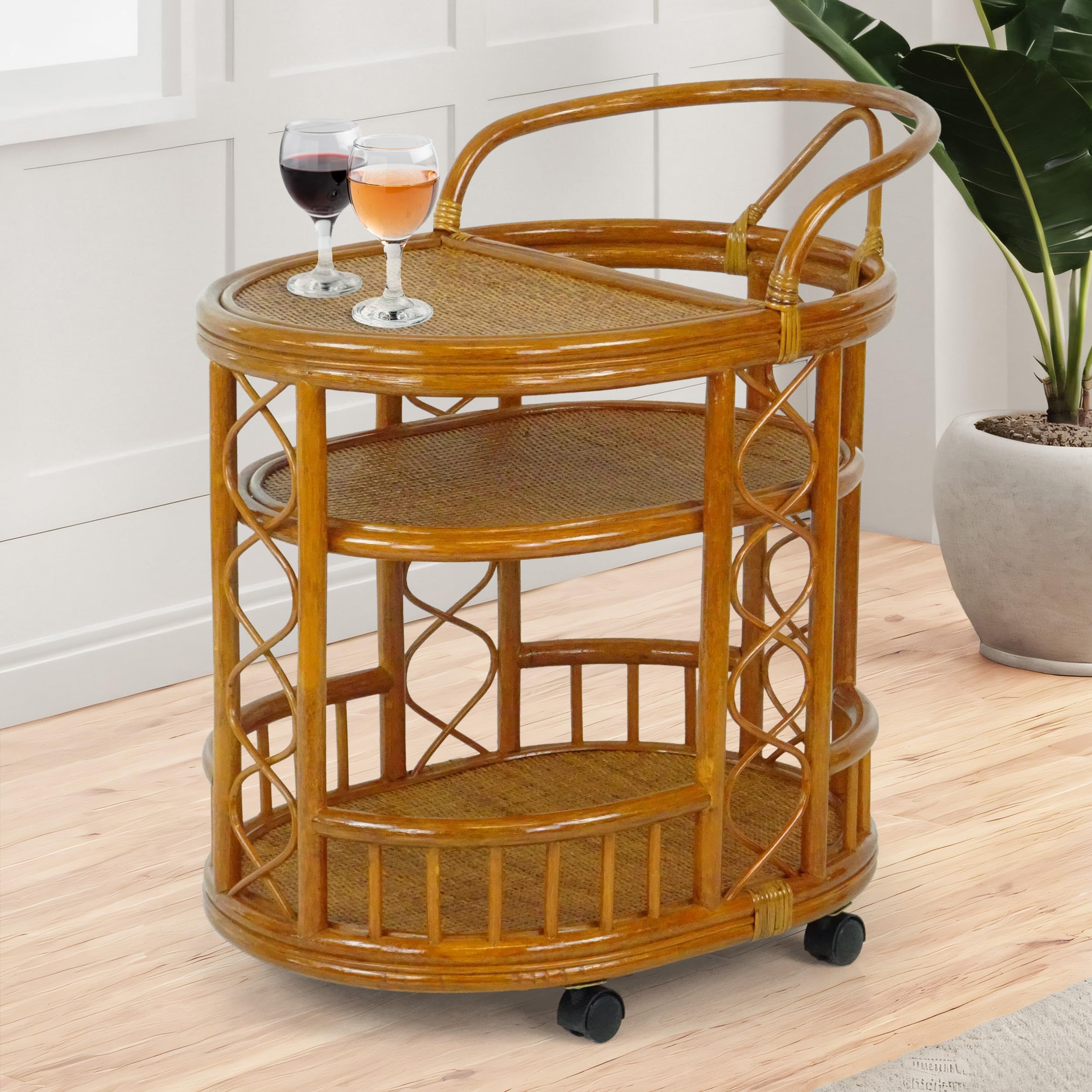 Coastal Bar Cart with Woven Shelves: Beachy Beverage Storage Under $35