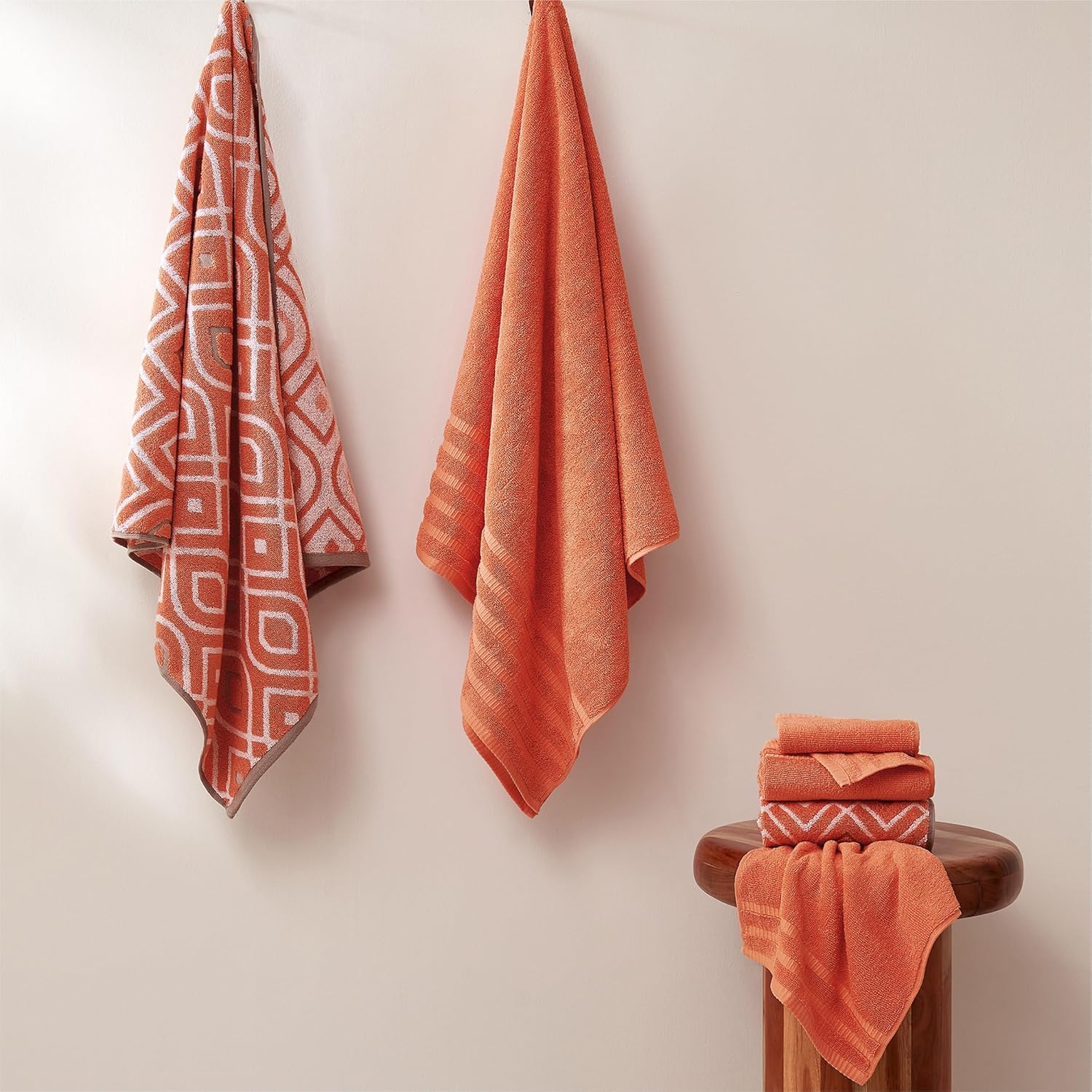 Layer Bathroom Towels Like a Designer: Mix Bold Patterns & Rich Colors Under $35