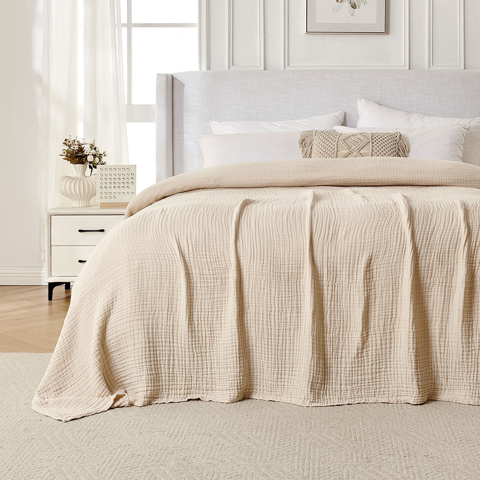 Luxury Cotton Muslin Throws: Breathable Farmhouse Blankets for Every Season