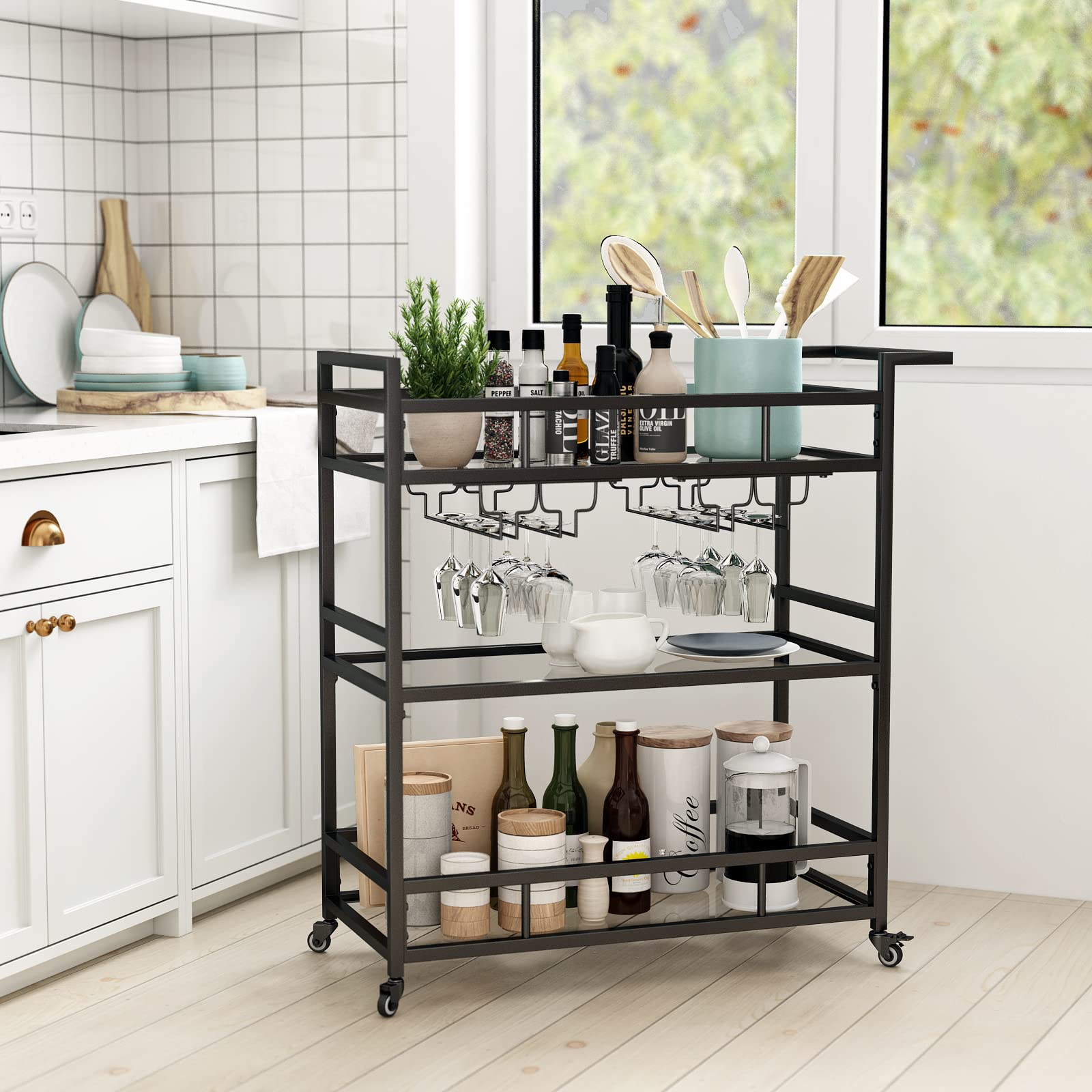 Metal Bar Cart with Glass Shelves: Industrial Style Storage Under $35