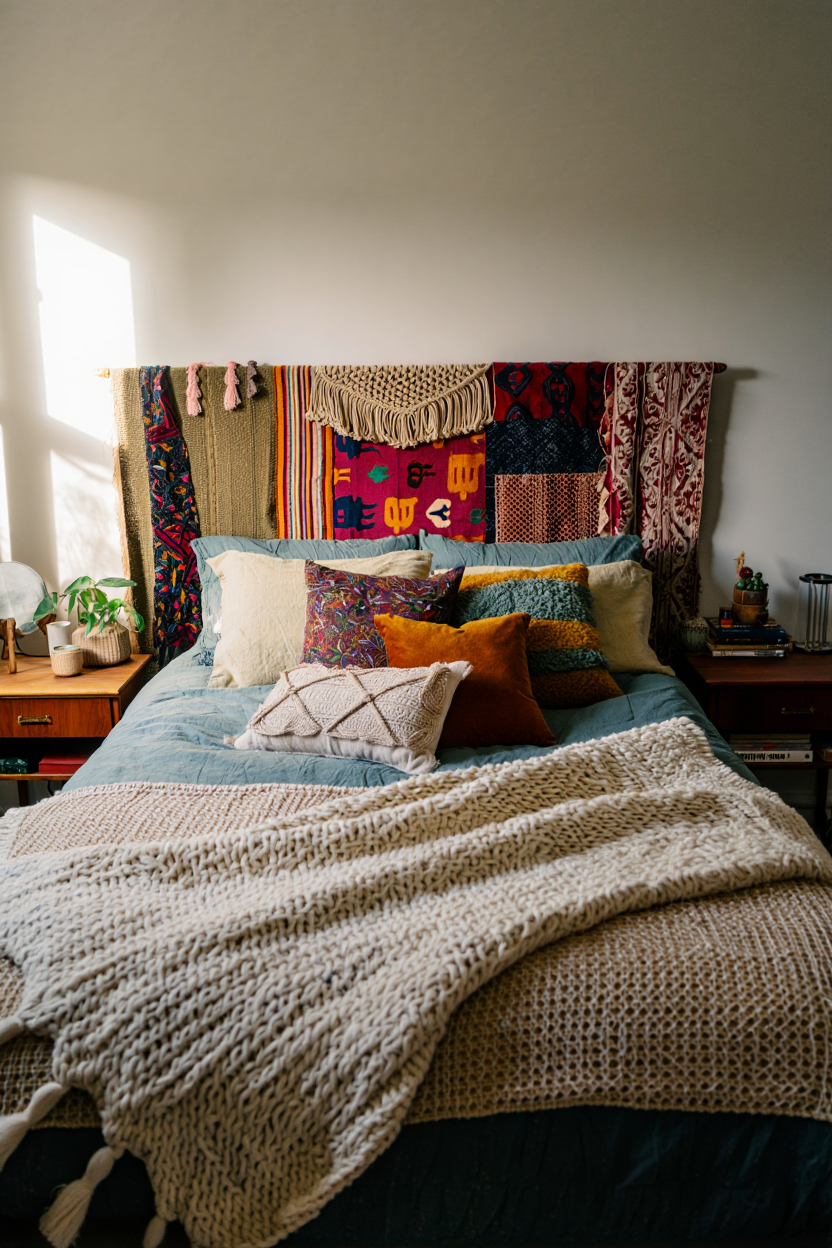 Mix & Match Headboards: Layer Global Textiles for a Collected Bedroom ($13–$35)