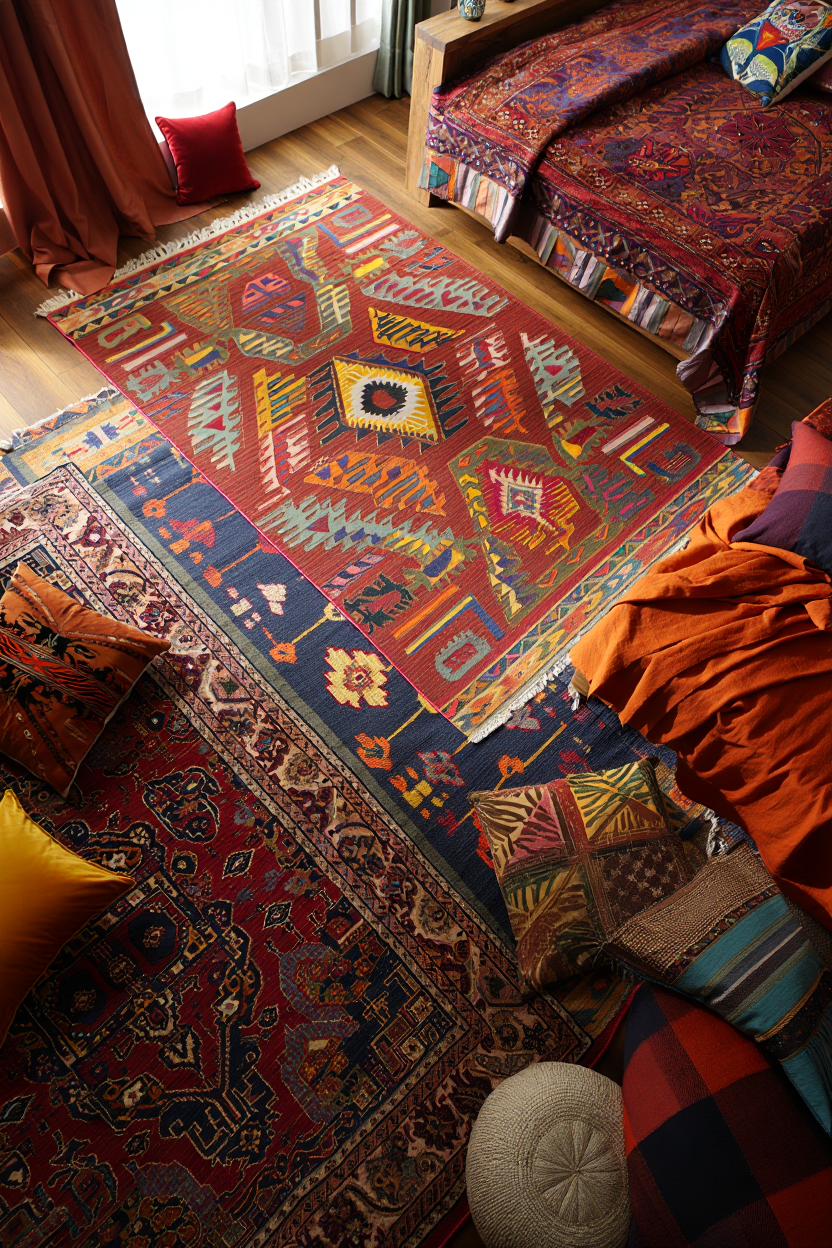 Mix Patterns Like a Designer: 5 Eclectic Rug Layering Ideas for Your Bedroom