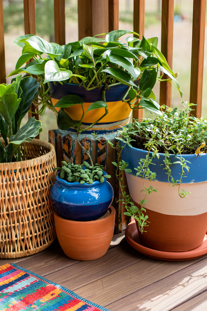 Painted Planters, Bold Patterns: 6 Ways to Style an Eclectic Outdoor Garden Under $35