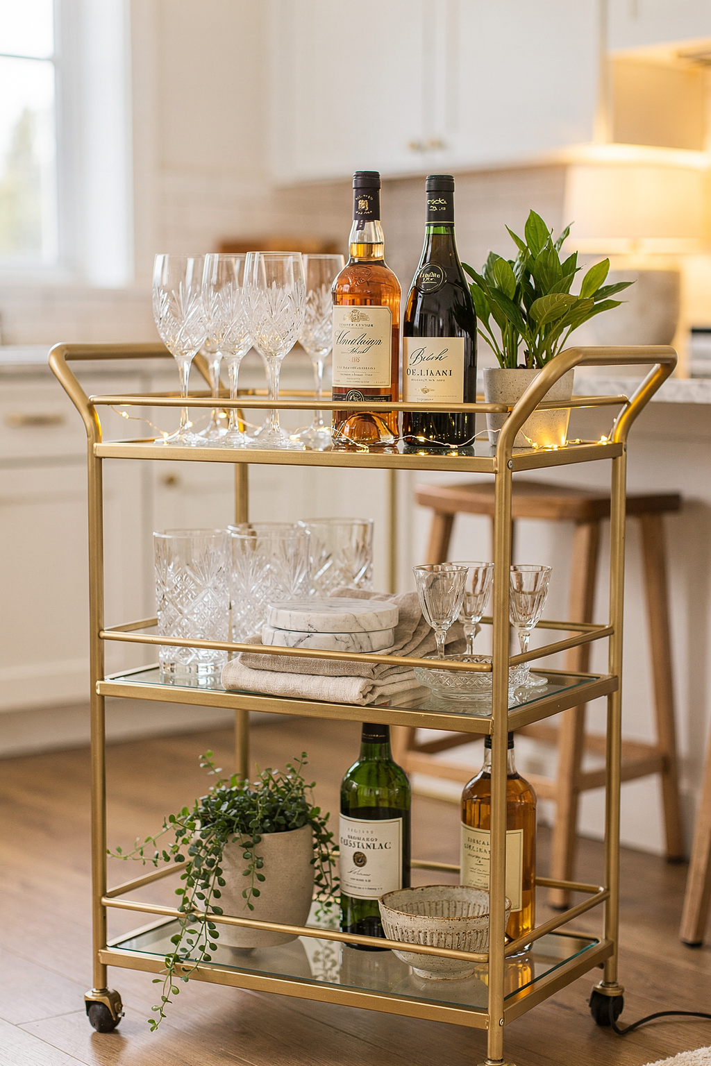 Stunning Bar Cart Transforms Your Kitchen Into an Elegant Entertaining Space