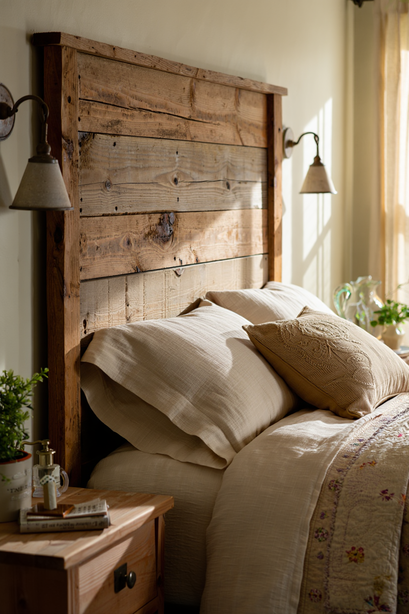 This Reclaimed Wood Headboard Turns Any Bedroom Into a Farmhouse Retreat