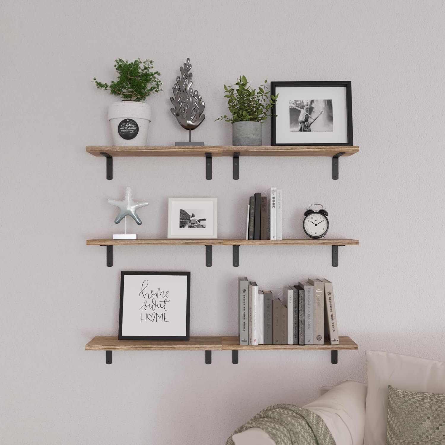 Transform Your Living Room with Bold Floating Shelves: Eclectic Styling Under $35