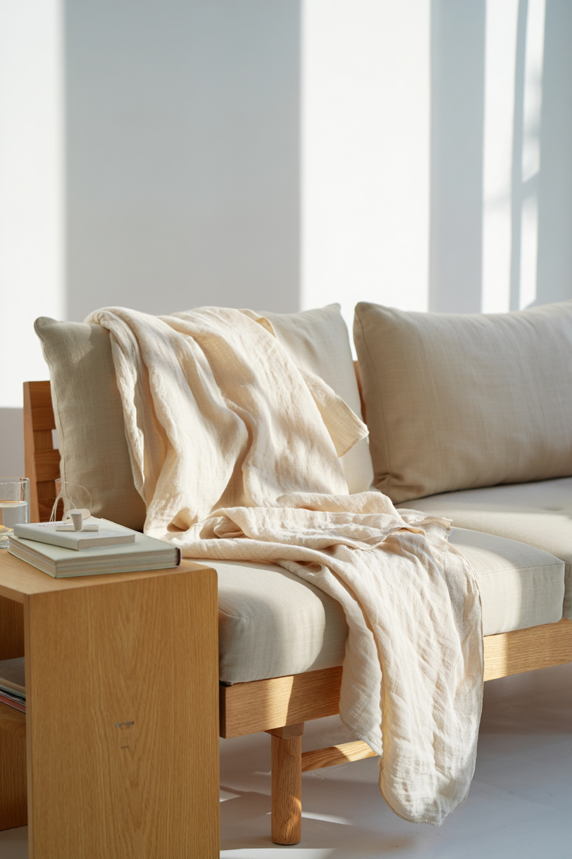 Warm Linen Throw Elevates Your Bright Living Room Into a Layered Retreat